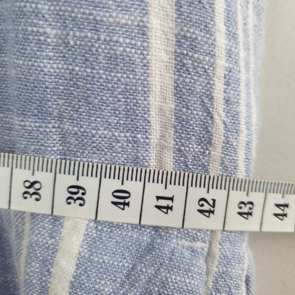 Target Woman Size 14 Blue Striped Sleeveless Linen Jumpsuit One Piece Pockets - Picture 14 of 16